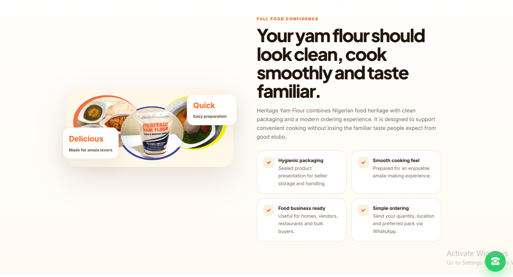 Elubo Iseyin food confidence section screenshot