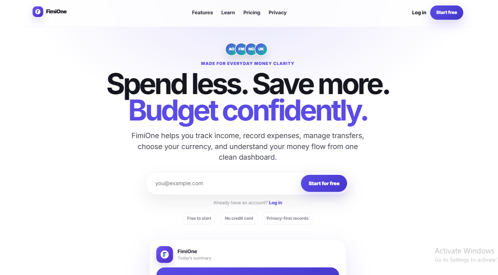 FimiOne landing page screenshot